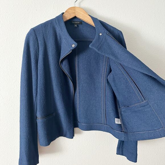 Talbots Boiled Wool Navy Zip Front Jacket Women's Size 12 long‎ sleeves - Picture 2 of 13